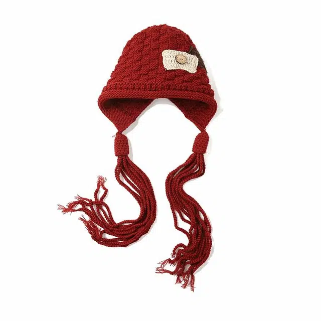 俞兆林 复古流苏针织帽女冬季护耳套头帽民族风帽子可爱方圆脸显脸小 保暖 绒线帽 女款