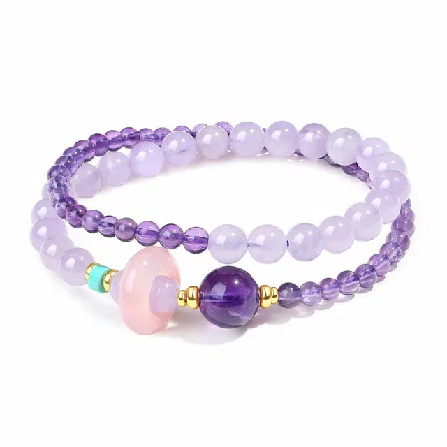 【普陀山官方已过香】 普陀山文创 时来好运 新中式国潮平安扣双圈叠戴九紫离火小众气质高级感转运手饰#好运 礼盒装 水晶 手串 女款