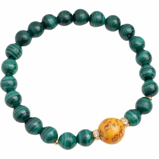 仙源 事业运爆棚  财运加倍搭配大漆珠新中式复古轻奢感民族风文玩 礼盒 孔雀石 手串 男女同款情侣款