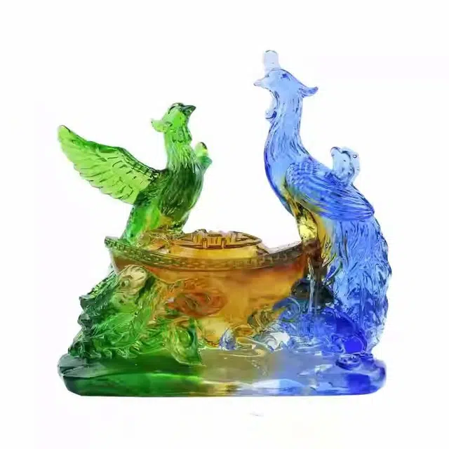 媚之吻 集雅轩宋韶光大师蛇年吉祥物生肖属兔 凤凰得宝 琉璃 摆件 男女同款情侣款