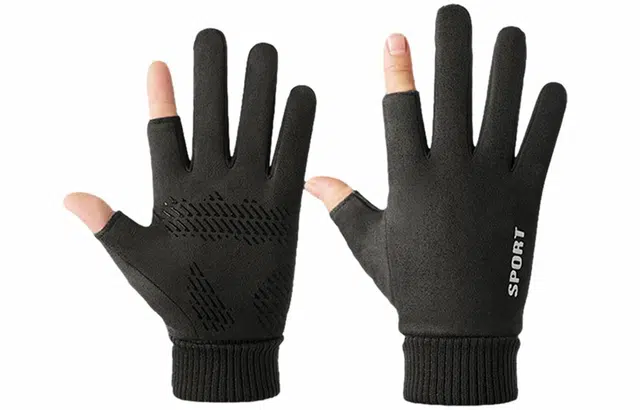 优幽兰 秋冬季摩托车学生骑车纯色棉百搭时尚防寒防冻可触屏露指加厚通勤上班实用护手保暖潮流出行 绒线手套 女款