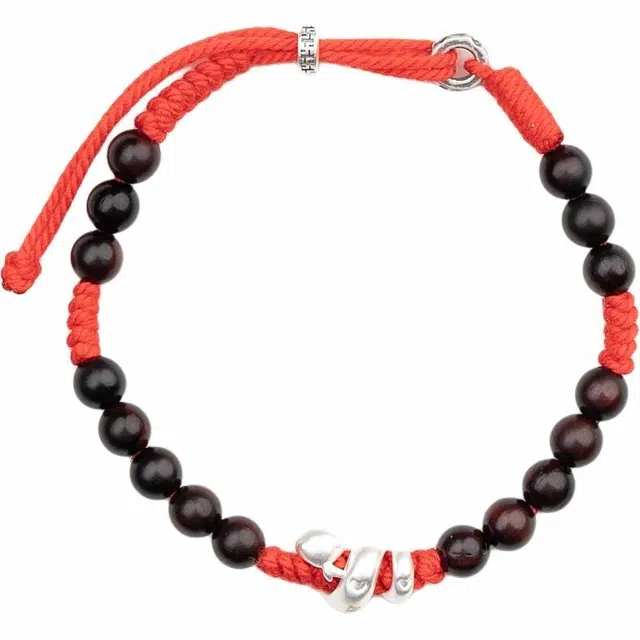 仙源 银蛇贺岁 新中式本命年蛇年好运国风手编绳 红绳万事皆福 紫檀属 手串 男女同款情侣款