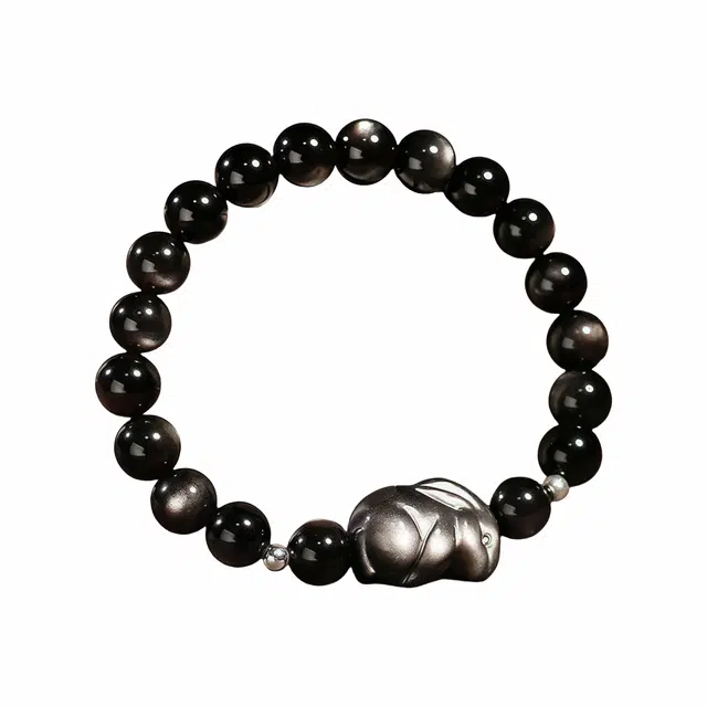 凯真 石来运转 国潮新中式国风 招财转运 小众百搭配饰 肖兔单圈转运珠 表白款礼盒装#好运 黑曜石 手串 男女同款情侣款