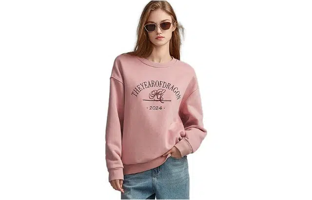 【dme】 字母印花简约圆领套头加厚加绒保暖长袖卫衣 女款 粉色