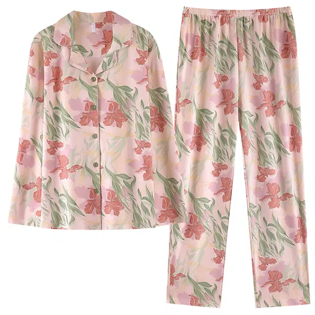 莫代尔 舒适简约亲肤休闲可外穿长袖睡衣套装 女款 桃色