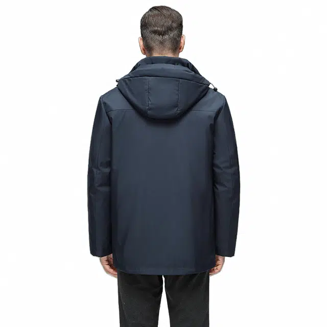 鸭鸭 薄款三合一中老年纯色商务休闲百搭拆卸帽户外防寒保暖工装风中长款羽绒服 男款