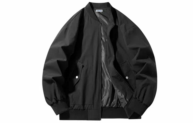 美式高街简约基础款纯色棒球领拉链山系户外防风外套宽松休闲百搭无性别主义飞行员教练夹克 男女同款