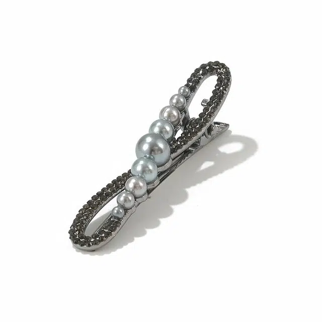 如花梦 气质仿珍珠发卡黑色蝴蝶结金属 高级感侧边夹刘海夹简约鸭嘴夹 合金 发夹 女款