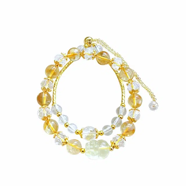 翠雅金楼 新中式国潮国风招财进宝财源滚滚有钱花双圈叠戴吞金兽貔貅手饰 轻奢贵气蛇年转运#好运 水晶 手串 女款