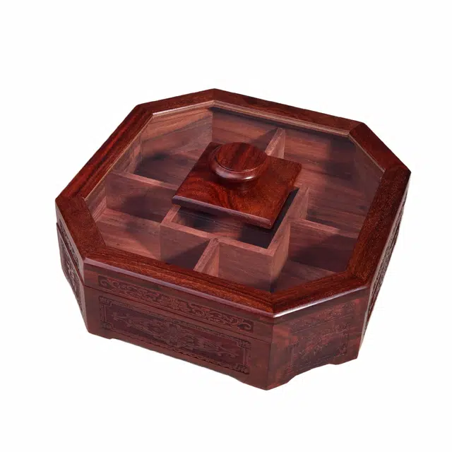 書卓 复古风简约大气 八角雕花果盘  榫卯结构 精细打磨 大富大贵#好运 血檀 摆件 男女同款情侣款