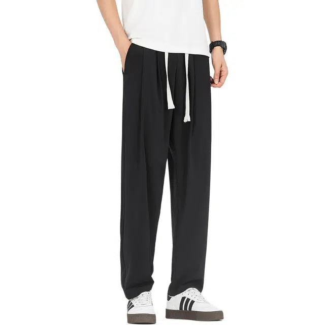 巴塞罗那足球俱乐部  纯色简约美式速干透气舒适梭织柔软透气高街嘻哈学院风基础针织百搭垂感弹力户外系带松紧直筒大码宽松中腰九分休闲裤 男女同款