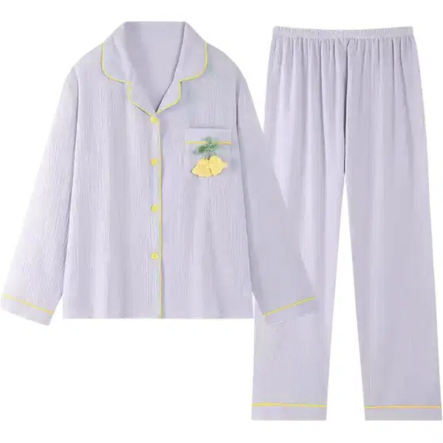 乐姿韵 轻奢开衫翻领长袖长裤休闲舒适家居服睡衣套装 女款 紫色