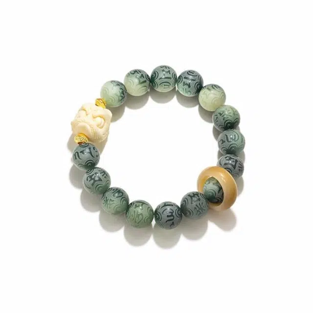 富珠汇 接富贵发大财六字箴言国潮跑环醒狮 菩提根 手串 男女同款情侣款