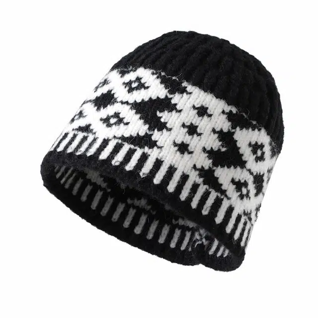 【氛围感GET~】 南极人 复古菱形提花针织渔夫帽韩版冷帽小众设计款毛线帽加厚保暖大头围 百搭 绒线帽 男女同款情侣款