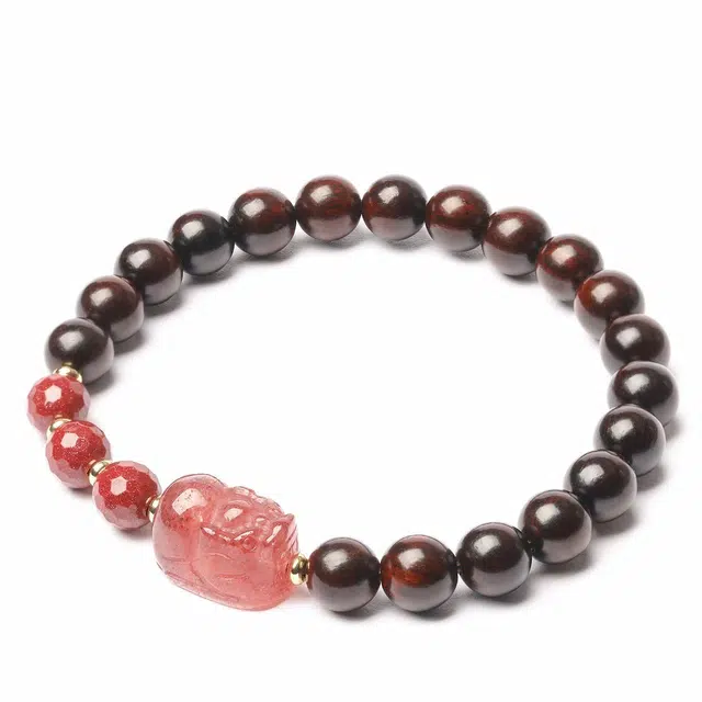 三檀小舍 招财貔貅  诸事顺利国风国潮新中式 #好运小众高级精工文玩盘玩 草莓晶 紫檀属 木作手串 男女同款情侣款