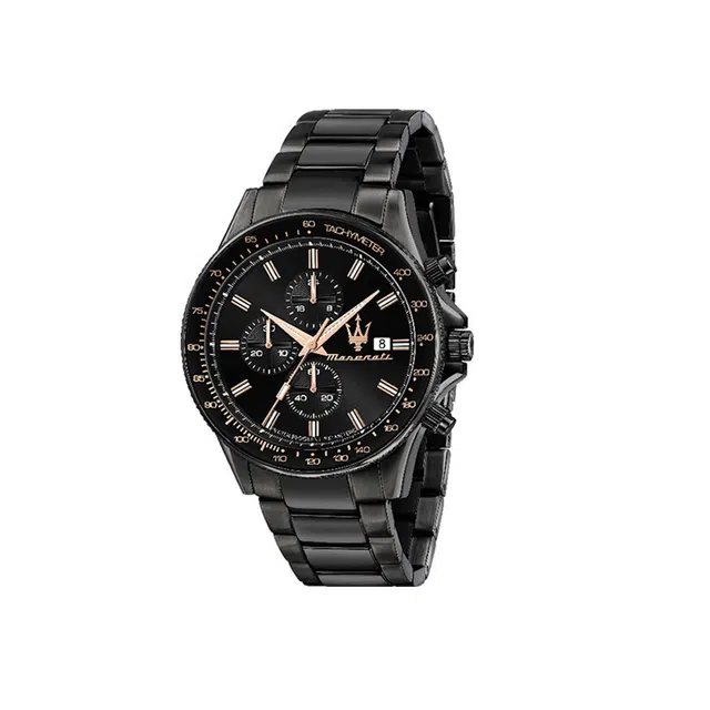 玛莎拉蒂手表经典黑冰糖套装男士多功能石英机芯腕表钢带黑色表盘潮流眼镜套装进口腕表首饰轻奢礼盒装