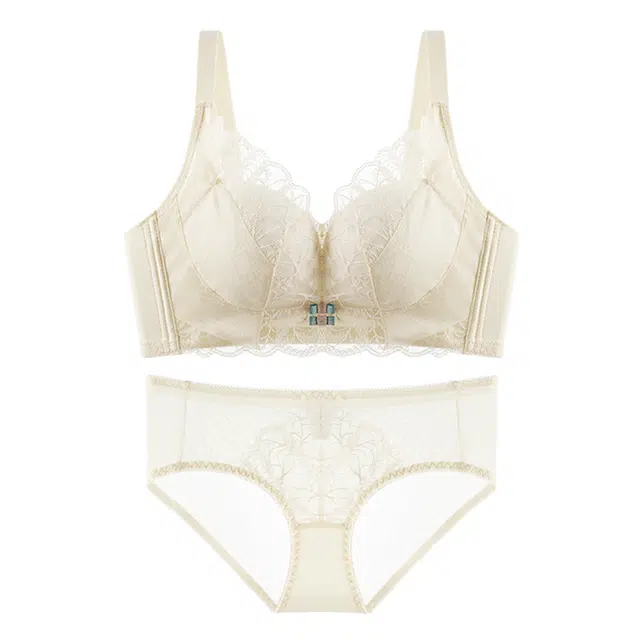 欧迪芬 舒适聚拢上托纯欲蕾丝加高全包软支撑侧收防外扩无钢圈内衣裤套装 女款