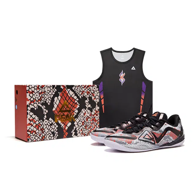 匹克 态极无双 国创系列 谜踪幻向配色 限量套装版 蛇年限定鞋  鞋脚一体 水平缓震 灵活贴地 减震防滑耐磨回弹 低帮 篮球鞋 男款 黑红