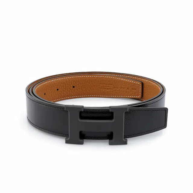 Hermes Togo Reversible Belt Black Gold 3.2cm