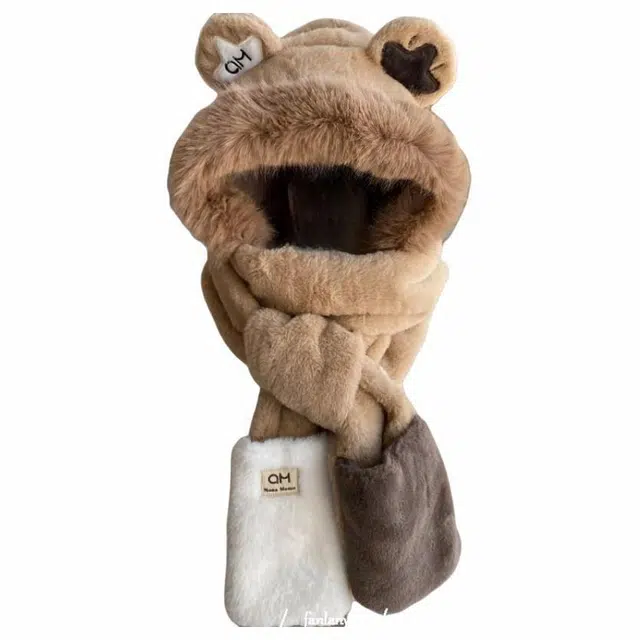 俞兆林 可爱小熊帽子一体三件套 涤纶 斗篷帽 女款 卡其色/米色/粉色/灰色/奶白色