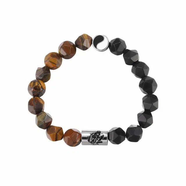 珂里 铠甲勇士复古清冷光与夜手工串珠潮酷原创设计高级感百搭时尚 虎眼石 手串 男款