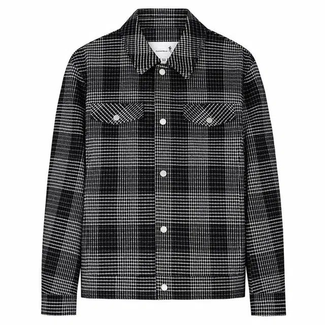 与狼共舞 翻领格纹时尚质感羽绒服 男款 黑白