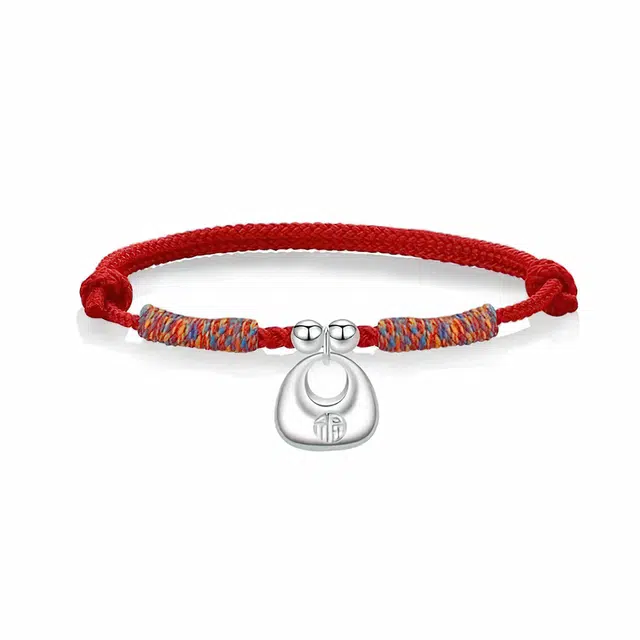 聆听花开 新中式新国风复古简约小众设计高级感 磨砂立体小福椭圆珠编绳绳可调节手饰可调节 绳 手链 男女同款情侣款