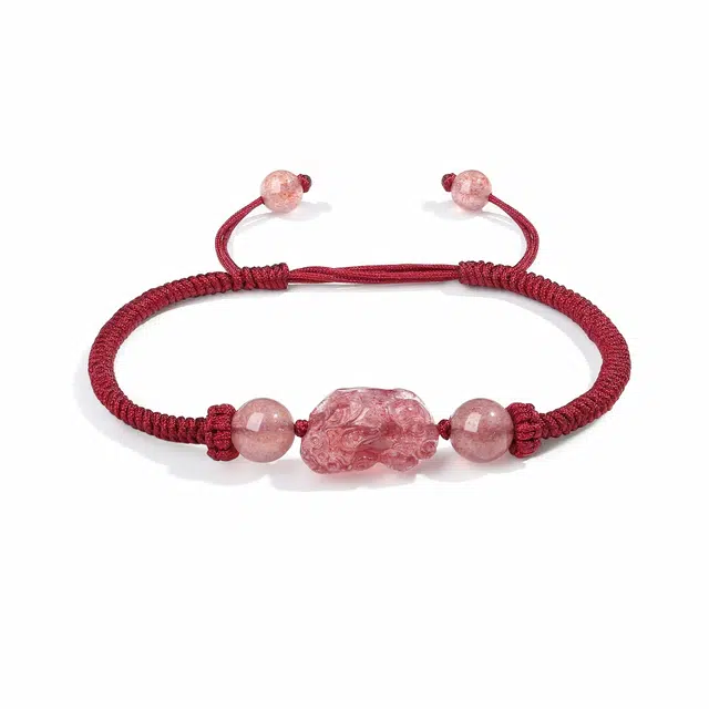 【普陀山官方已祝福】 普陀山文创 千古瑞兽招财貔貅编织本命年红绳手工编织纳福 生日纪念日送礼 礼盒装 草莓晶 手链 男女同款情侣款