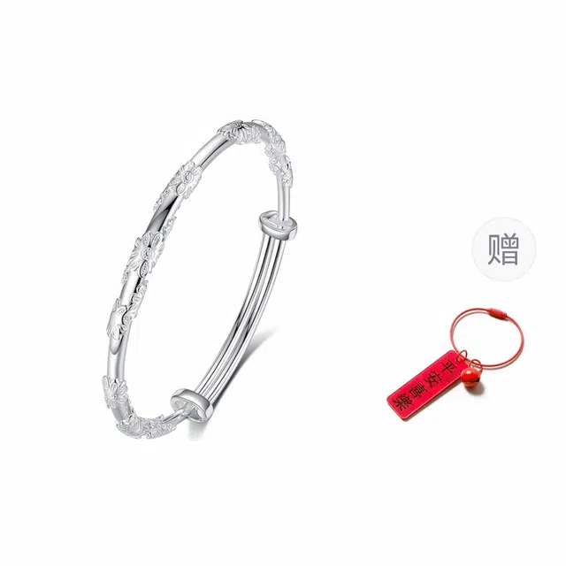 银千惠 新中式十二花神镯子 花丝缠绕浮雕繁花似锦手环 复古送 女友生日纪念日礼品小众推拉可调节首饰 花开富贵国风 手镯 女款 礼物礼盒