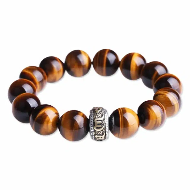 妍韵珠宝 复古百搭招财旺事业 神秘闪电纹 六字真言转运珠 #好运 虎眼石 手串 男女同款情侣款