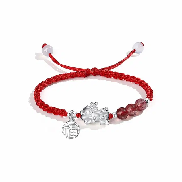 银千惠 送福貔貅 国潮小众新中式来财貔貅一对上岸转运珠吞金兽本命年纳福平安红绳甜蜜编织手绳  玉髓 手链 男女同款情侣款 礼盒