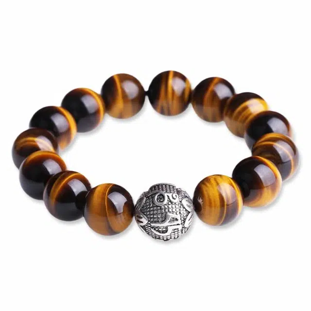 妍韵珠宝 新中式国潮风时尚大气六字真言转运珠 虎眼石 手串 男女同款情侣款