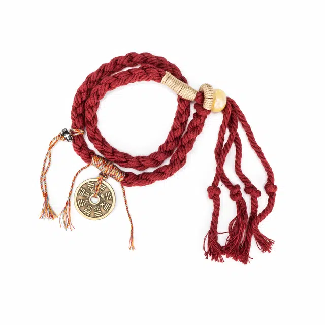 聆听花开 新中式新国风山鬼花钱编织手绳 本命年红色转运时来好运 诸事顺利民族风藏式国潮风铜钱有钱花古风 麻绳 手链 女款
