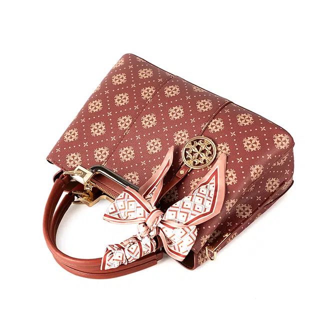 维尼奥 复古印花高级感百搭 合成革 手提包 女款 红色