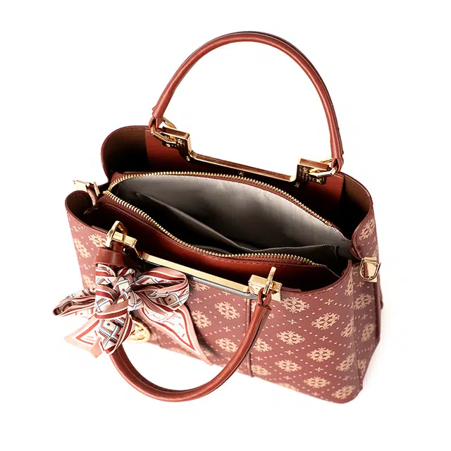 维尼奥 复古印花高级感百搭 合成革 手提包 女款 红色