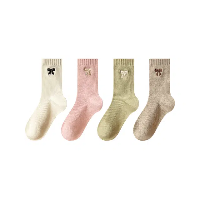 潇潇玲珑阁 美拉德蝴蝶结保暖堆堆亲肤舒适中筒袜 女款 组合装