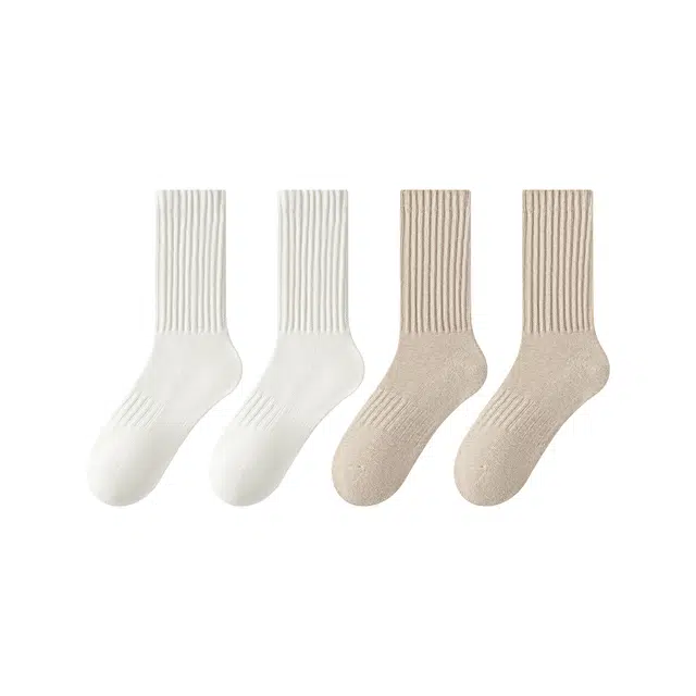 潇潇玲珑阁 亲肤舒适保暖防臭毛圈纯色无骨中筒袜 女款 组合装