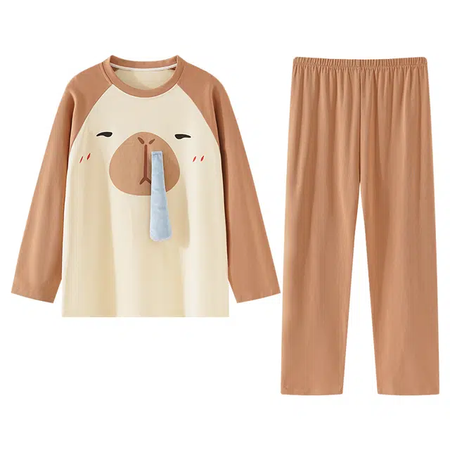 欧诗帛 简约高颜值长袖休闲甜美长裤可外穿睡衣套装 女款 图片色