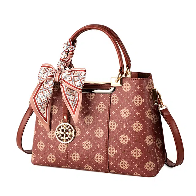 维尼奥 复古印花高级感百搭 合成革 手提包 女款 红色