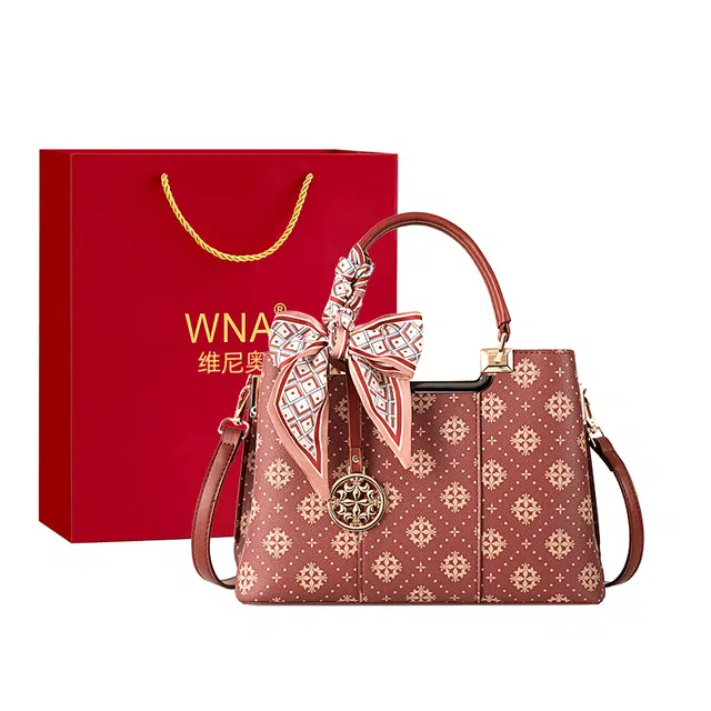 维尼奥 复古印花高级感百搭 合成革 手提包 女款 红色