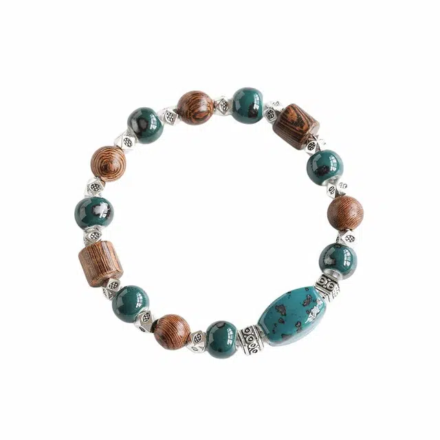 富珠汇 新中式国风陶瓷 简约百搭多巴胺可爱好运暴富 鸡翅木 木作手链 男女同款情侣款