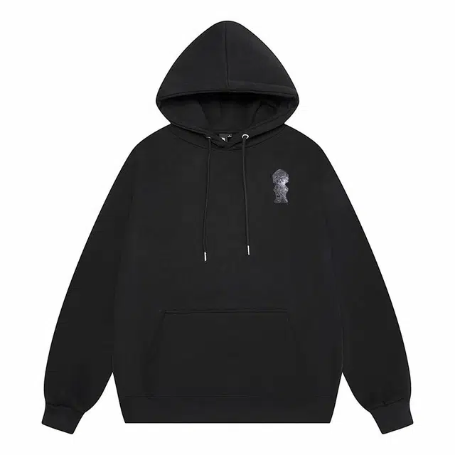 周同学 周杰伦 无性别主义可拆卸胸针简约基础款连帽宽松套头加绒加厚防寒保暖时尚舒适长袖卫衣 男女同款 黑色