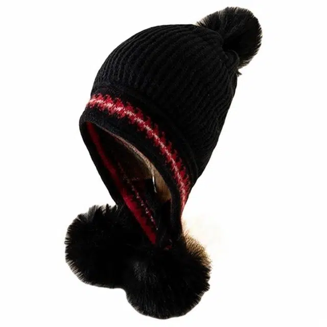 俞兆林 帽子冬可爱公主 秋冬季加绒保暖针织护耳 棉 绒线帽 女款 黑色/米色/粉色/红色