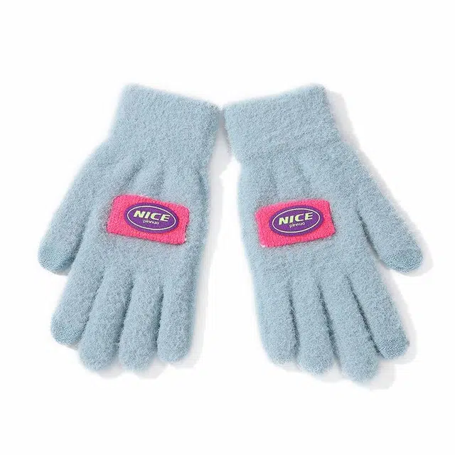 南极人 秋冬季可爱保暖针织加厚毛绒骑车开车跑步防风防寒 可触屏 绒线手套 女款