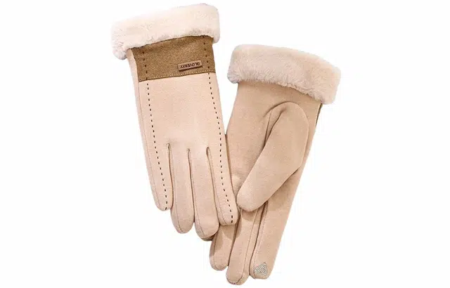 优幽兰 韩版休闲简约秋冬季加绒加厚五指分指可触屏时尚潮流高级感冬天骑车电动车保暖防寒防风 聚酯纤维 绒线手套 女款