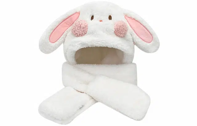 优幽兰 韩版百搭少女心兔子耳朵 一体三件套 时尚可爱加厚保暖 骑车护耳防寒 聚酯纤维 斗篷帽 女款