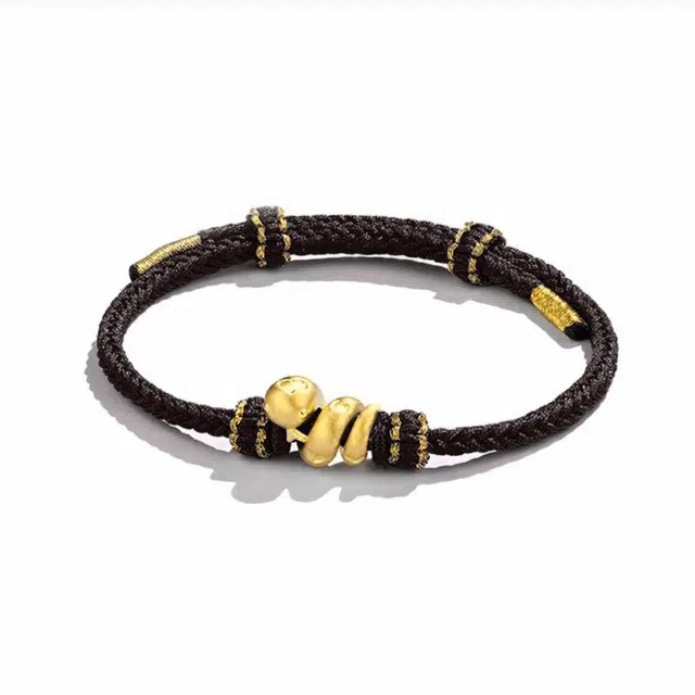 谧月珠宝 新中式国潮精致高级设计感蛇年生肖本命年可爱优雅萌趣卷卷蛇民族风简约百搭好运 合金织物 手绳 男女同款情侣款