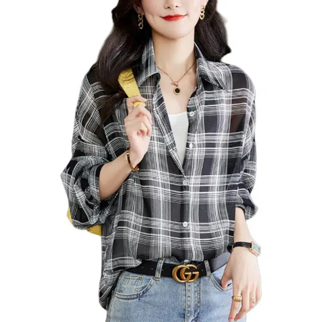 曲韩 通勤宽松个子长袖衬衫 女款 黑色