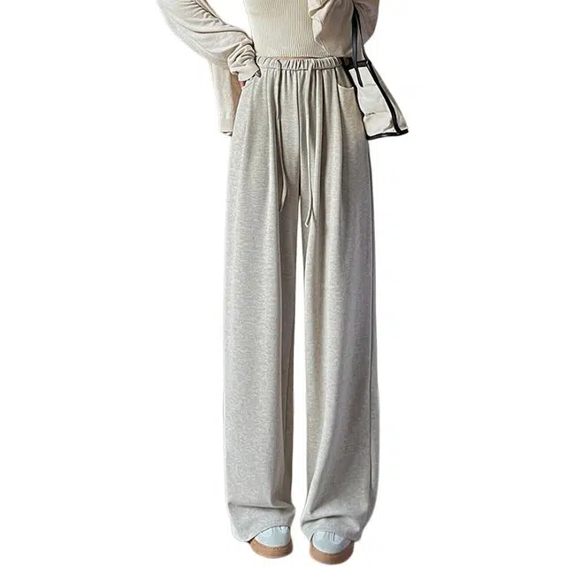 水中花 阔腿加绒高腰垂感慵懒松弛感加长休闲裤 女款