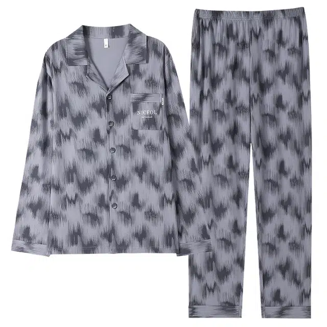 莫代尔 经典休闲时尚高级轻盈舒适亲肤简约柔软透气翻领居家服睡衣套装 男款 灰色